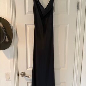 ABS- Elegant Black satan Slip Dress - Sleek Cowl Neck